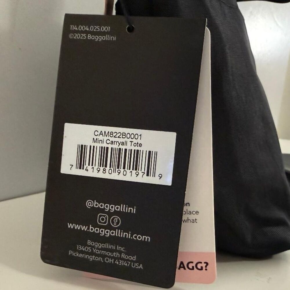 Baggillini Black Mini Carryall Tote Bag, NEW with tags! 10.75"W x 7.5"H x 4"D - Picture 7 of 10